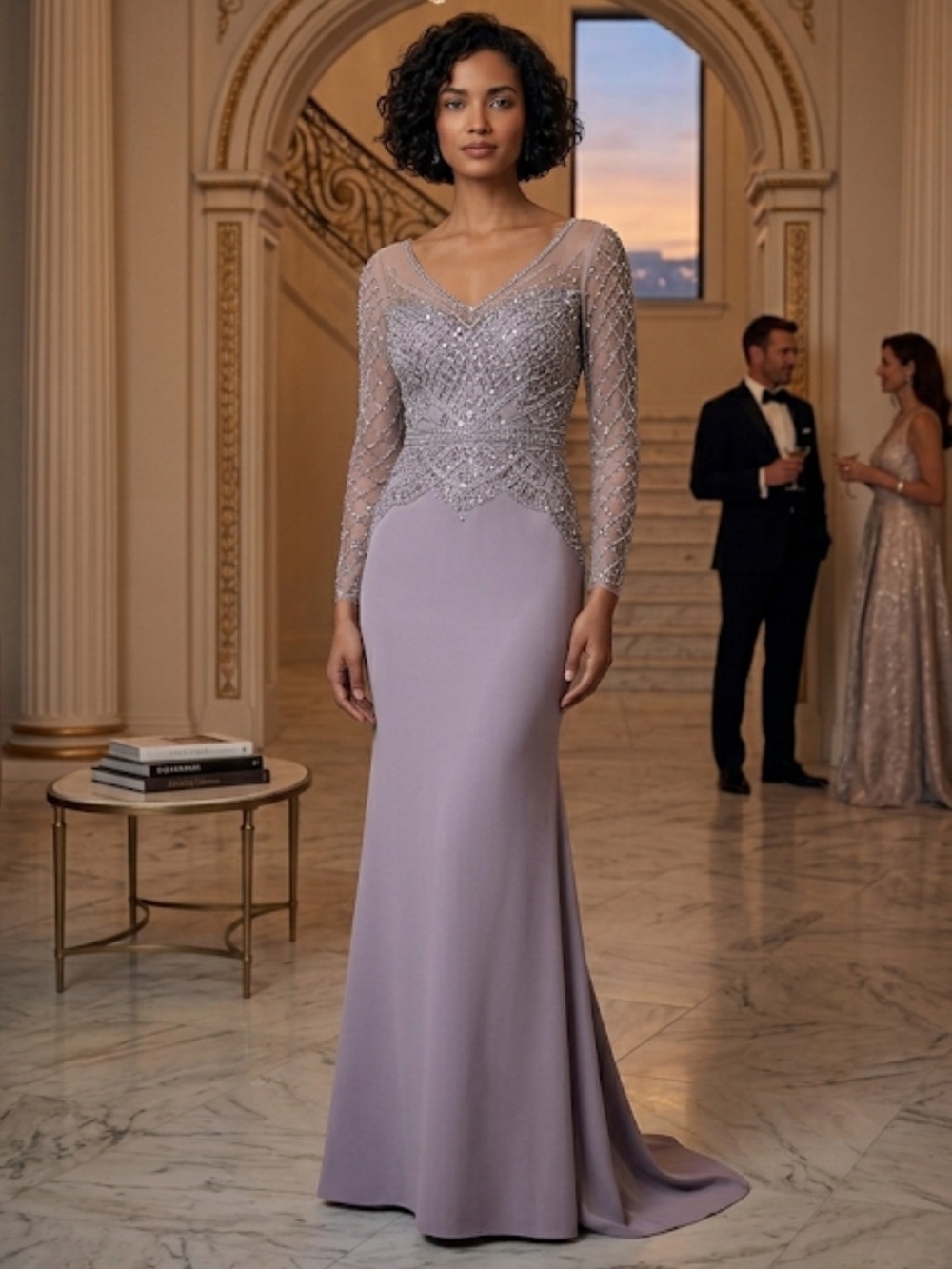 Marsoni Colors beaded bodice long sleeves Elegant Long Gown